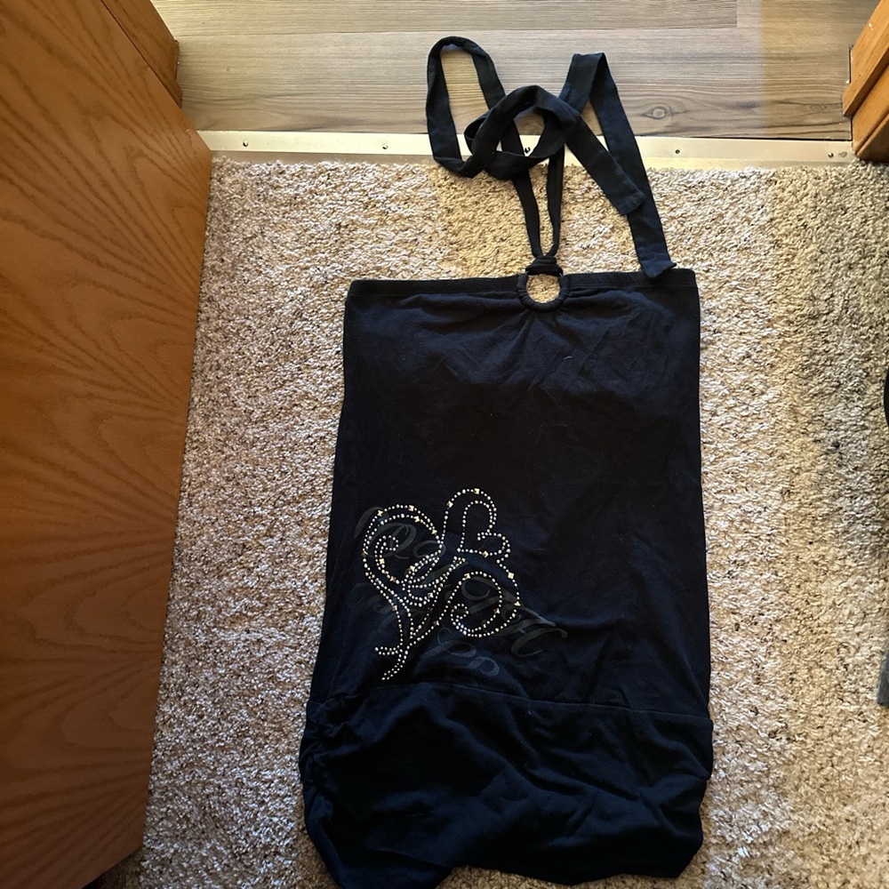 Black Tote Bag with Rhinestone Design